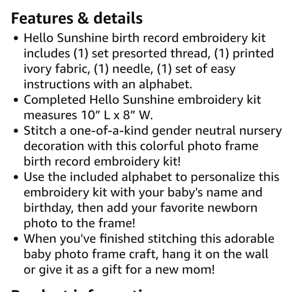 Cathy Heck Hello Sunshine Birth Announcement Embroidery Kit - Picture 6 of 6